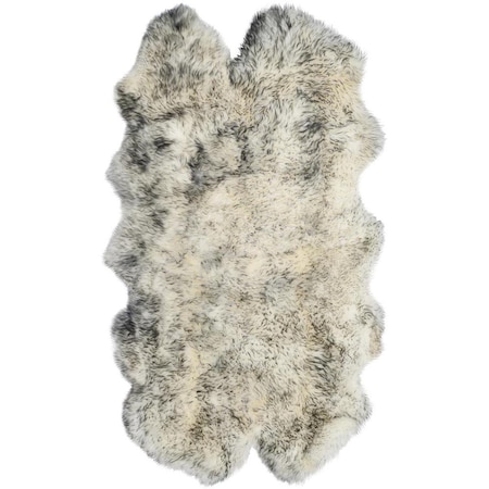 Flowers First 3 ft. 7 in. x 5 ft. 11 in. Natural Sheep Skin Ivory & Smoke Grey, Small Rectangle FL1881792